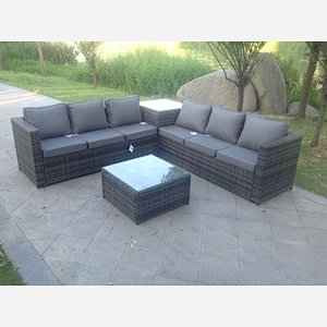 Fimous 6 Seater Grey Rattan Corner Sofa Set 2 Tables Garden Furniture Outdoor