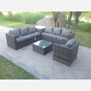 Fimous 7 Seater Grey Rattan Corner Sofa Set 2 Coffee Table Chair Garden Furniture Outdoor