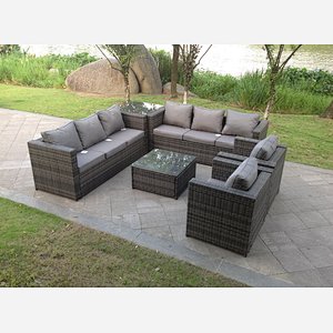 Fimous 8 Seater Grey Rattan Sofa Set Coffee Table Single Chair Outdoor Garden Furniture